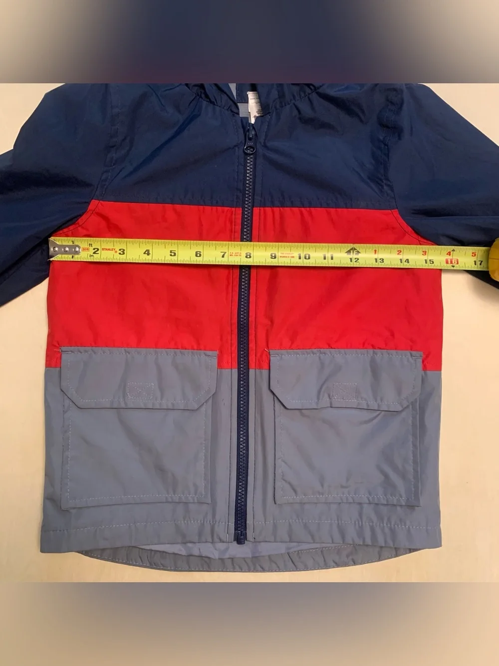 Carter’s Kids Colorblock Hooded Raincoat - Navy, Red, Gray, Size 6